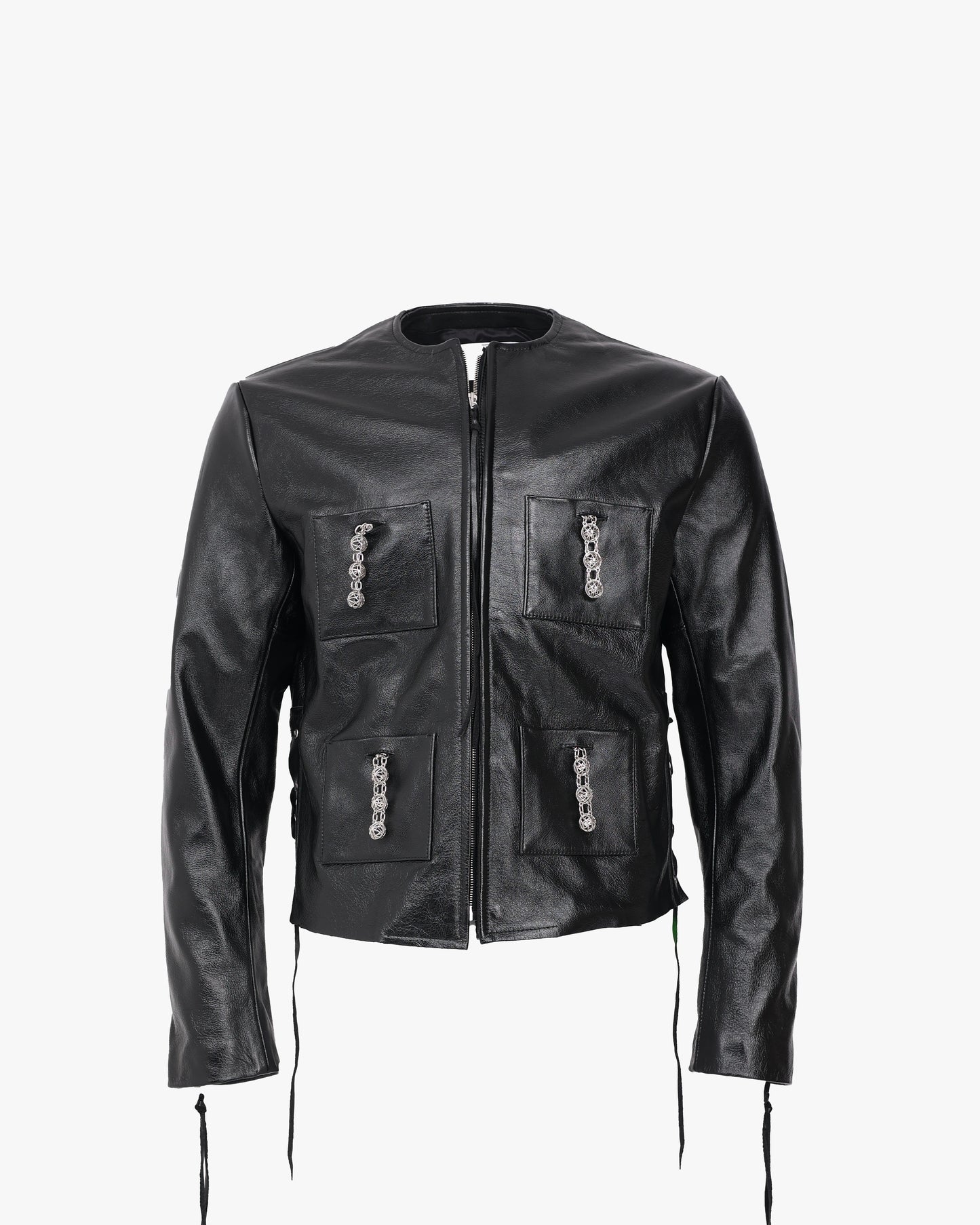 Lace Up Leather Chain Jacket